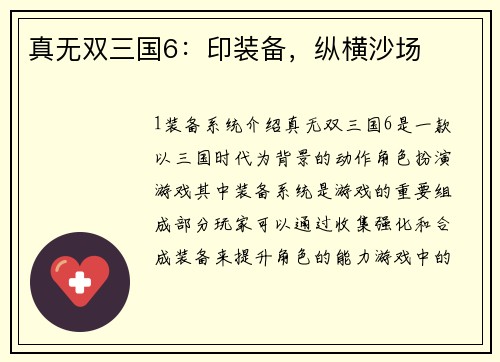 真无双三国6：印装备，纵横沙场